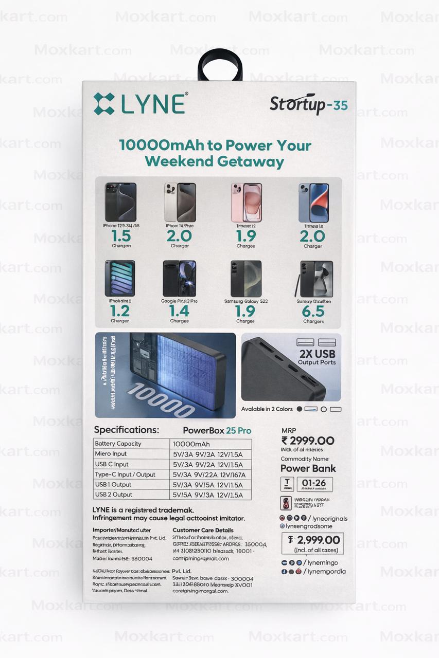 10000 mAh Fast Charging Powerbank LYNE Premium 17W Thin Design